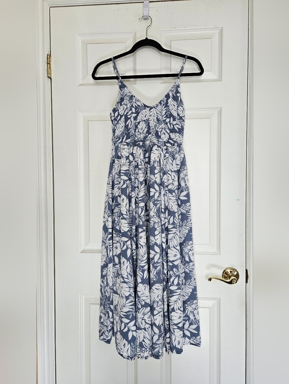 Blue and White Floral Midi Dress